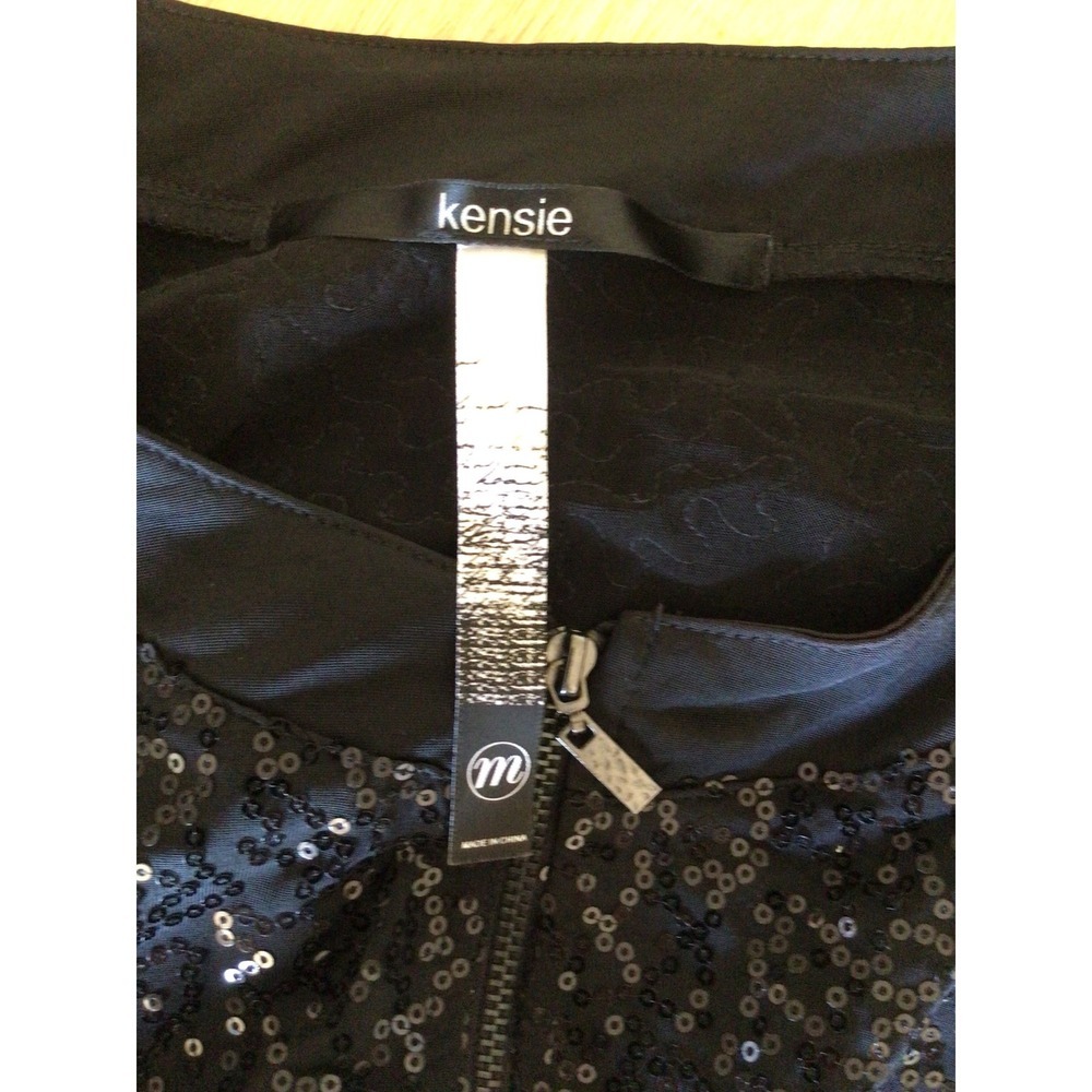 Kensie Women's Black Sequin Full Zip Bomber Jacket Size M - Picture 7 of 7